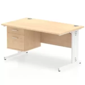Image of Impulse 1400 Rectangle White Cable Managed Leg Desk MAPLE 1 x 2 Drawer Fixed Ped