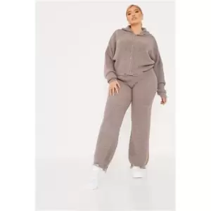 Image of I Saw It First Taupe Plus Size Destressed Hem Hoody With Wide Leg Trouser - Brown