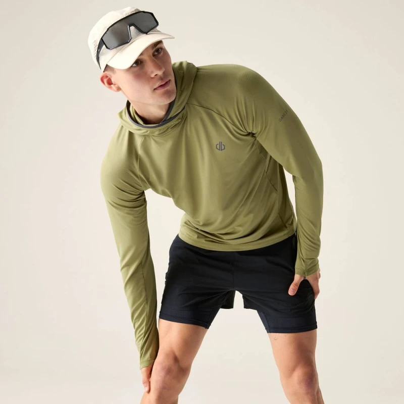 Image of Dare 2b Mens Sprint City Running Hooded Midlayer in Khaki Size: Medium Khaki Male M