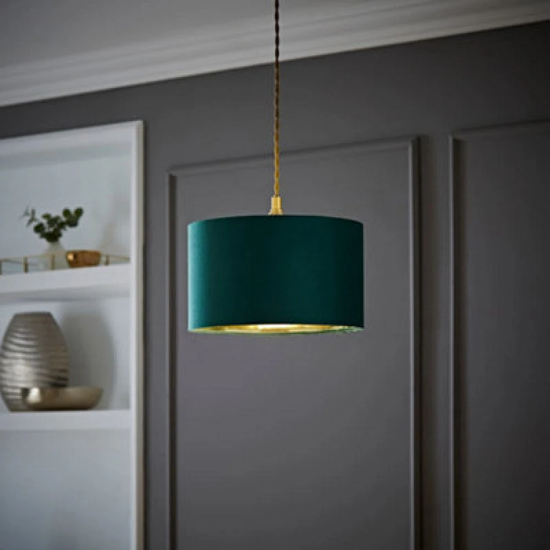 Image of ValueLights ValueLights Reni Green Velvet with Metallic Gold Inner Easy Fit Ceiling Lamp Shade in Bottle Green Size: Small Bottle Green Small Unisex