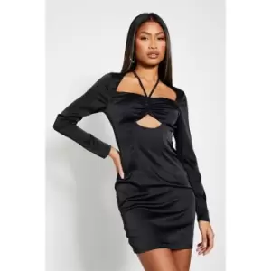 Image of I Saw It First Satin Tie Front Long Sleeve Dress - Black