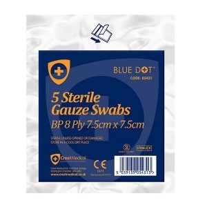 Image of Click Medical Gauze Swabs Sterile 7.5x7.5cm White Ref CM0453 Pack 5 Up