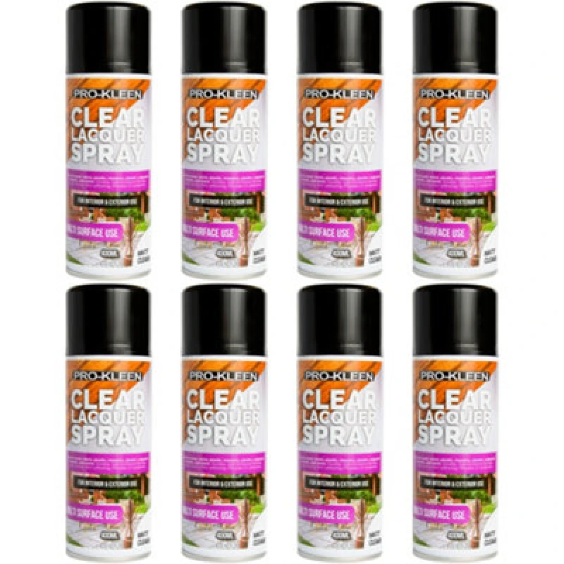 Image of ProKleen Clear Lacquer Spray Protects & Seals Multi Surface Use Matt 8 x 400ml Clear