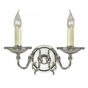 Image of 2 Light Indoor Twin Candle Wall Light Polished Nickel Plate with Crystal, E14