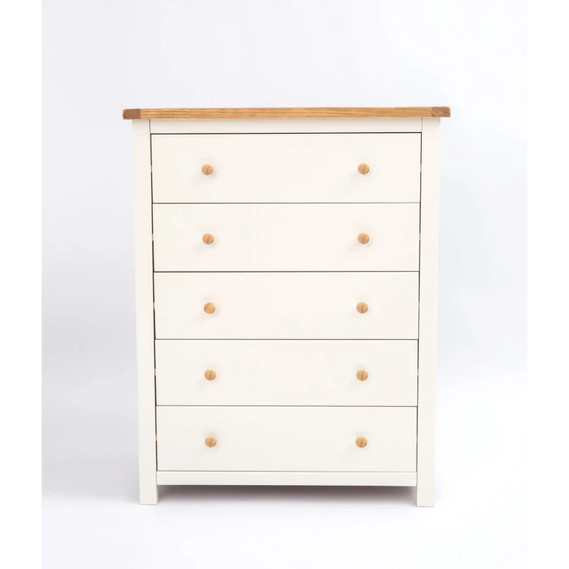Image of Cabinet Bits Maggiori 5 Drawer Chest of Drawers Wood Knob in Off-White Off-White Unisex