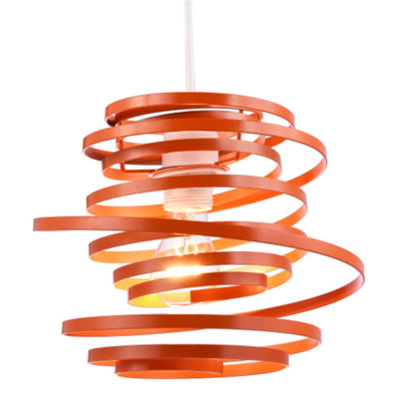 Image of Happy Homewares Contemporary Orange Gloss Metal Double Ribbon Spiral Swirl Ceiling Light Pendant