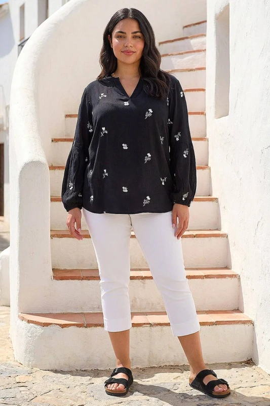 Image of Roman Womens Curve Embroidered Woven Top in Black Size: 16 Black Female 16