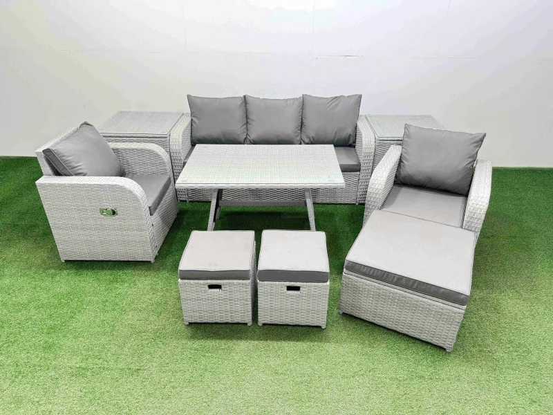 Image of Fimous Reclining Chair 3 Seat Sofa Sets Garden Furniture Set Light Grey Light Grey Unisex