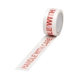 Image of 5 Star Office Printed Tape Handle with Care Polypropylene 50mm x 66m Red on White Pack of 6