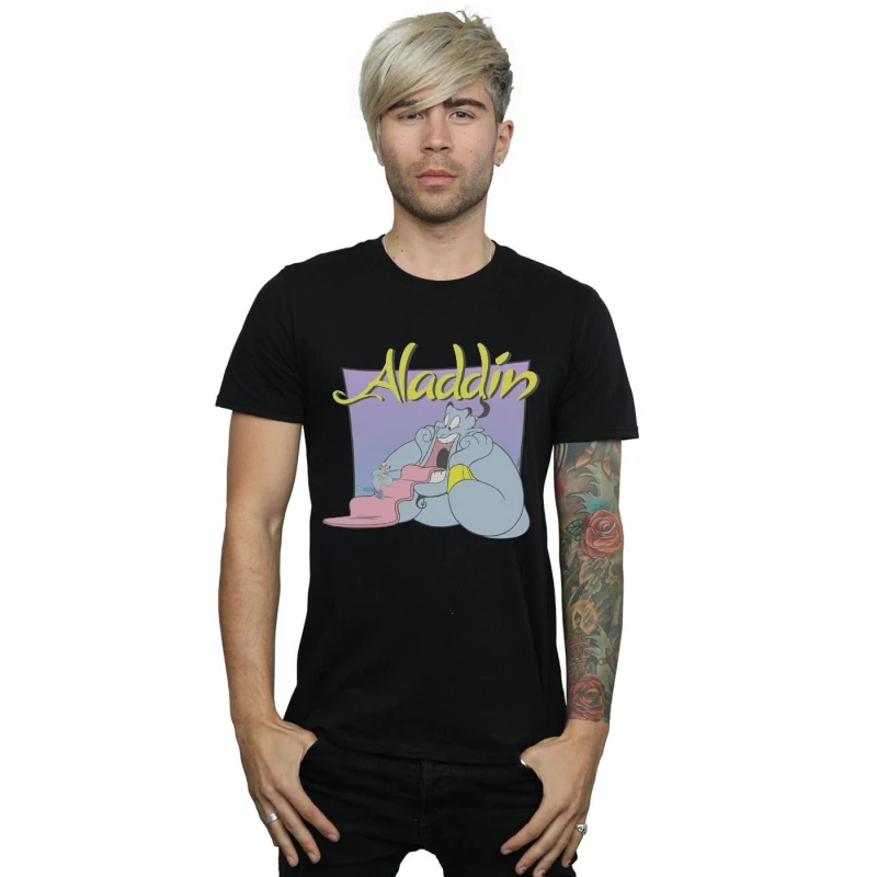 Image of Disney Men Aladdin Genie Wishing Dude T-Shirt in Black Size: Small Black S Male 5059276958305