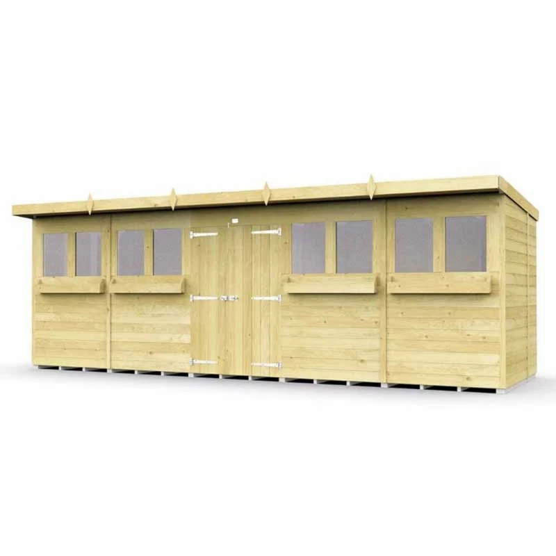 Image of Buttercup Farm 20 x 5 Feet Pent Summer Shed - Wood - L147 x W589 x H201cm in Brown Brown Unisex