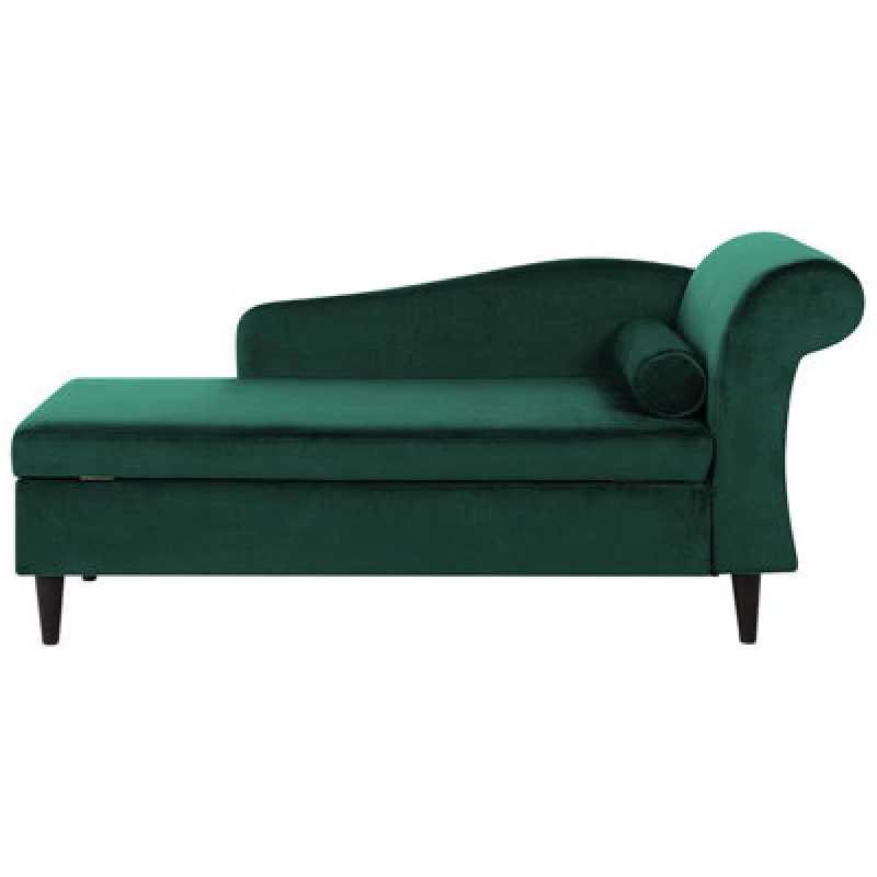 Image of Beliani Right-Hand Chaise Lounge Luiro Velvet Dark Green With Storage