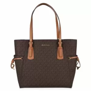 Image of Michael Kors Grained Leather Voyager Tote Bag - Brown