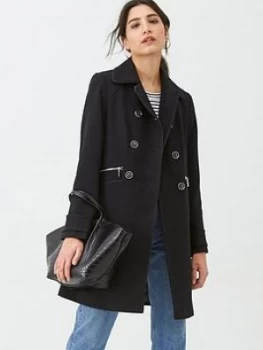 Image of Wallis Double Breasted Crepe Coat - Black, Size 10, Women
