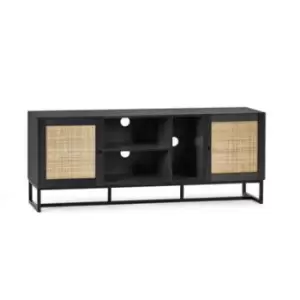 Image of Large Black TV Unit with Rattan Drawers - Padstow