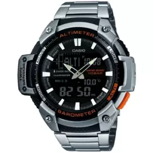 Image of Mens Casio 'SPORTS GEAR' Silver and LCD Stainless Steel Quartz Chronograph Watch
