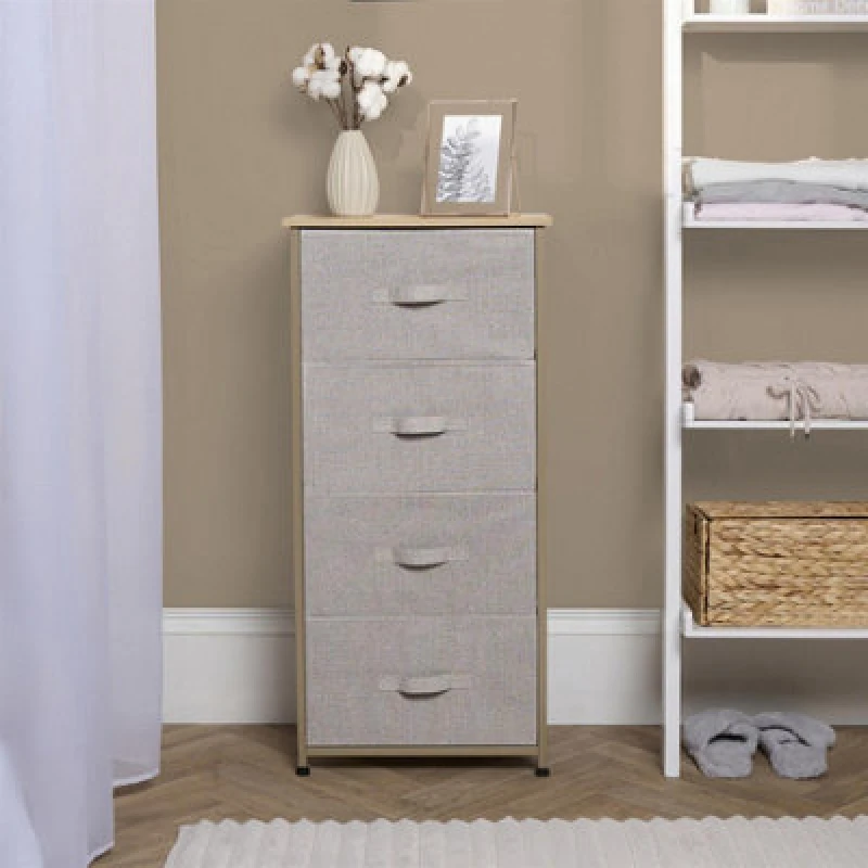 Image of OHS OHS Fabric Cabinet Bedside 4 Drawers Storage Unit Home Organiser in Natural Natural One Size Unisex 5027434212262