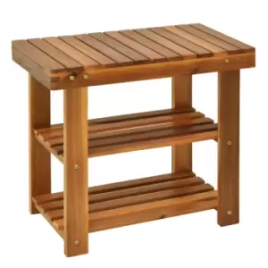 Image of Homcom 3 Tier Shoe Rack Bench Acacia Wood Shoe Storage Organizer Teak Small