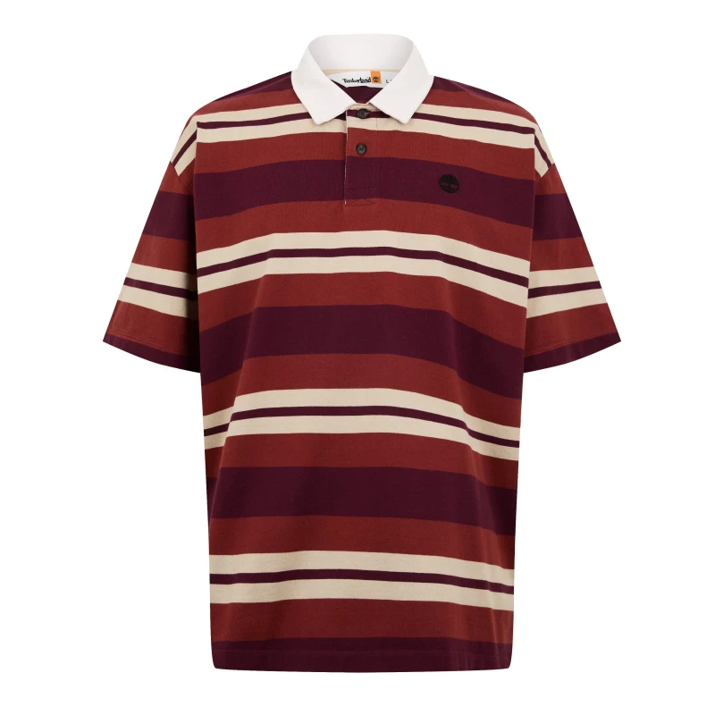 Image of Timberland Mens Striped Rugby Short Sleeve Polo Shirt Burnt Henna Yd male L