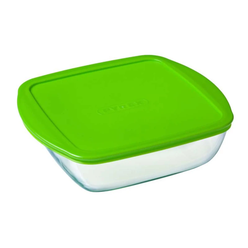 Image of Pyrex Cook & Store Glass Square Dish with Lid 20cm Green unisex