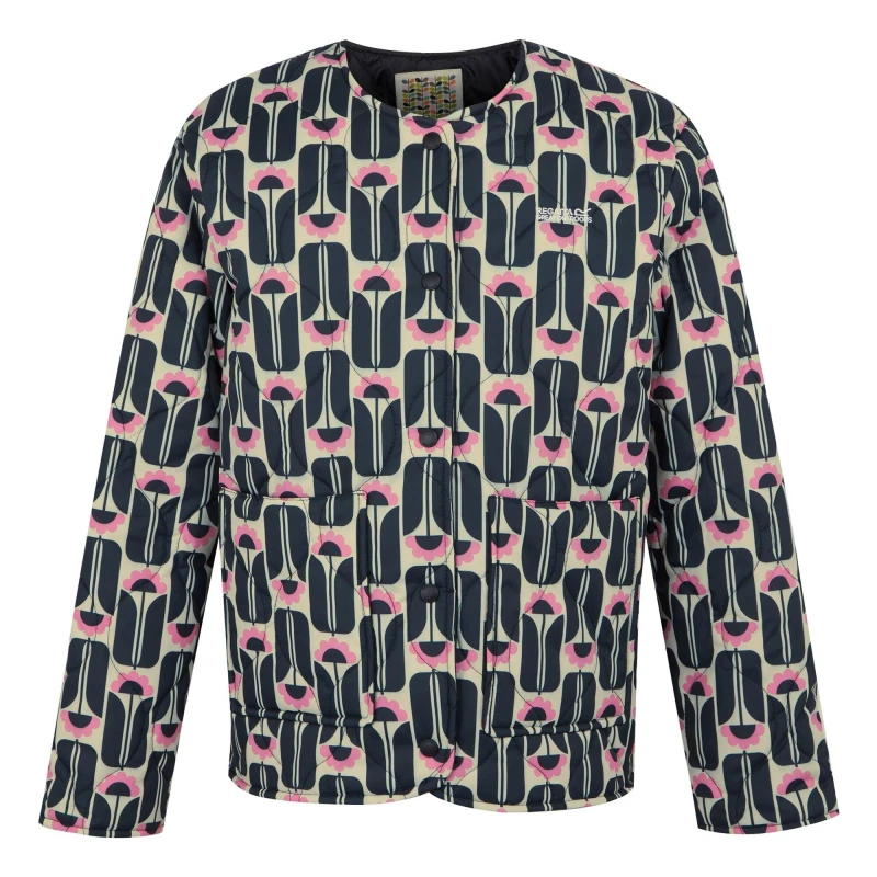 Image of Regatta Orla Kiely Summer Quilted Jacket - Black Tall Flowers Black Tall Flowers 18