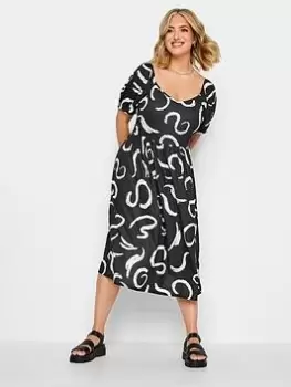 Image of Yours Puff Sleeve Midaxi Dress Black Swirl, Black, Size 20, Women