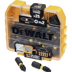 Image of DEWALT Tough Case Torsion Phillips Screwdriver Bits PH2 25mm Pack of 25