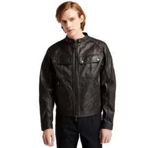 Image of Moto Guzzi X Timberland Leather Jacket For Men In Black Black, Size L