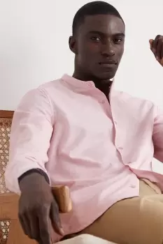 Image of Mens Pink Slim Fit Chambray Grandad Collar Shirt