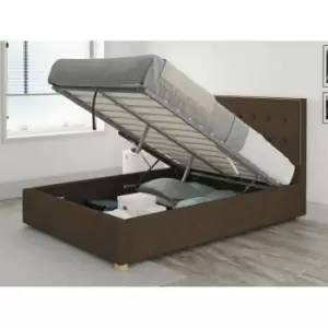Image of Presley Ottoman Upholstered Bed, Yorkshire Knit, Chocolate - Ottoman Bed Size Single (90x190)