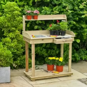 Image of 92cm Wide Wooden Greenhouse / Garden Potting Table / Bench