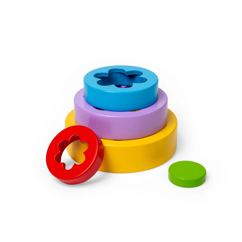 Image of Bigjigs Toys Flower Tower - 5pcs Wooden Stacking & Sorting Toy, Multi 37006