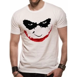Image of Batman The Dark Knight Joker Smile Outline T-Shirt Small - White