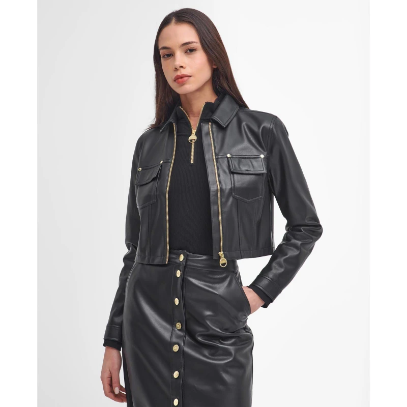 Image of Barbour International Aria Faux Leather Overshirt - UK 8 Black Coats and Jackets female LOS0064BK11 UK 8