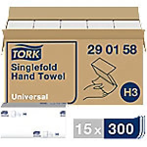Image of Tork Folded Hand Towels H3 Universal 1 Ply V-fold White 15 Pieces of 300 Sheets