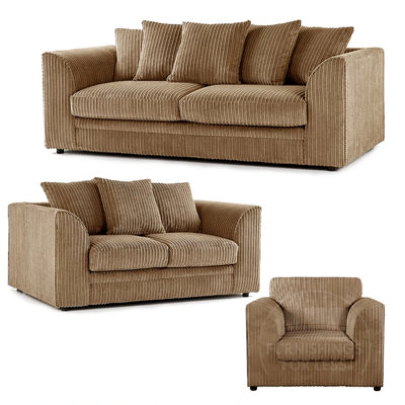 Image of Furnishings For Less UK Luxor Jumbo Cord 3 + 2 + 1 Fabric 3 Piece Sofa Suite - Scatter Back Coffee