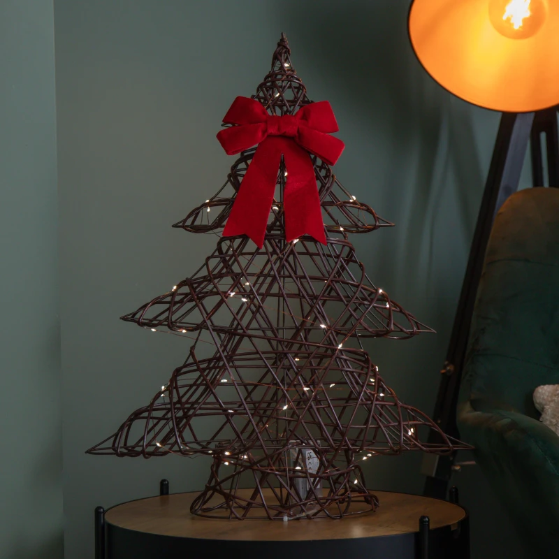 Image of 60cm Battery Operated Light up Christmas Tree with Red Bow & 60 Warm White LEDs