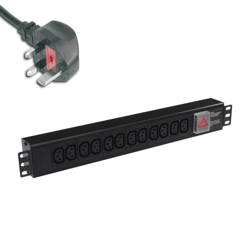 Image of POWERDATA 12 WAY 19" RACK PDU IEC SKTS TO 13A PLUG - HORIZONTAL