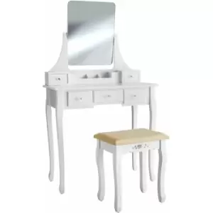 Image of Tectake - Dressing table Claire with 5 drawers for storage Includes stool and mirror - dressing table mirror, white dressing table, dressing table