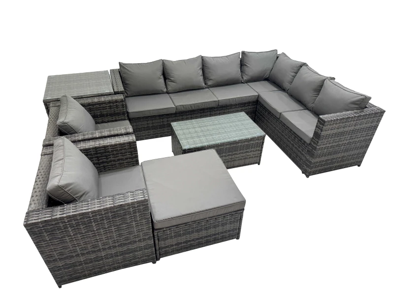 Image of Fimous Rattan Garden Furniture Set with 2 Chairs Big Stool Side Table in Dark Grey Dark Grey Unisex