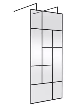 Image of Hudson Reed 900mm Abstract Frame Wetroom Screen With Support Bars - Matt Black