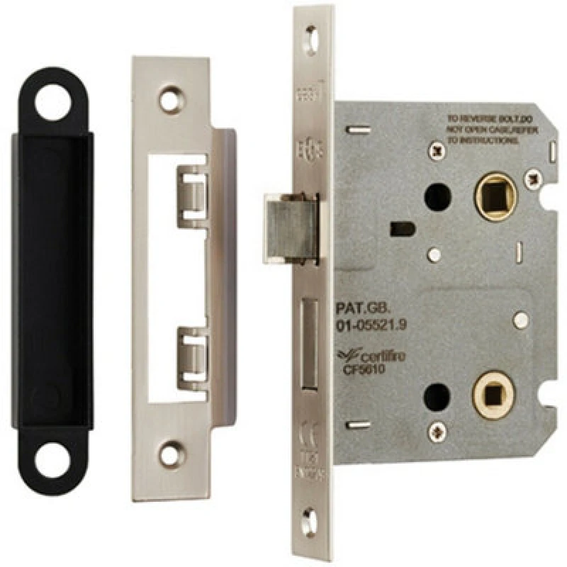 Image of Loops Locking Bathroom Door Sashlock Latch Square Forend 76mm Satin Nickel Metallics unisex