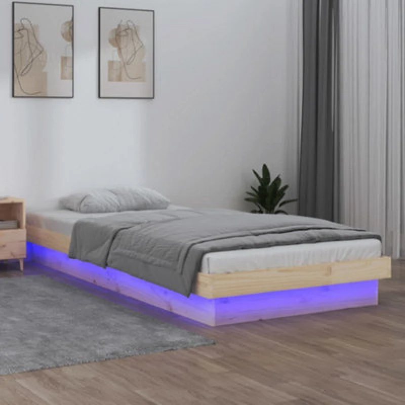 Image of vidaXL LED Bed Frame 90x190cm Single Solid Wood, Brown 820002