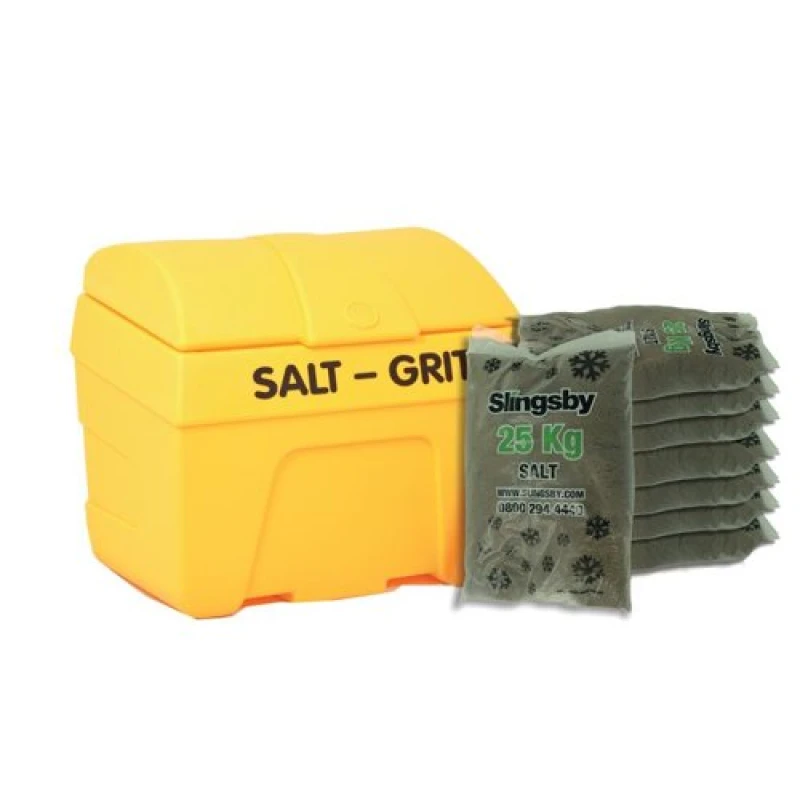Image of ESE Direct 200L Grit Bin with 8 x 25kg Brown Rock Salt 399637 Grit Bins