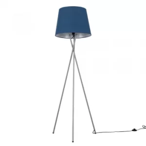 Image of Camden Grey Tripod Floor Lamp with XL Navy Blue Aspen Shade