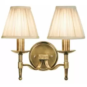 Image of Loops - Avery Luxury Twin Arm Wall Light Traditional Antique Brass & Beige Pleat Shade