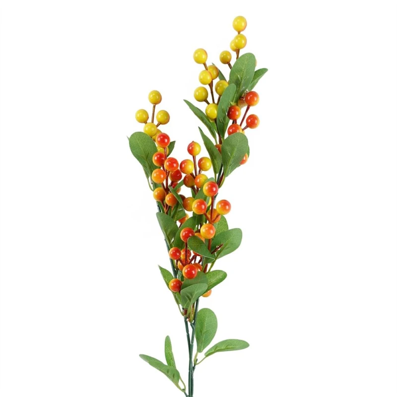 Image of Leaf High-Quality Artificial Orange Berry Spray - Ideal for Decorations and Arrangements - 70cm Height