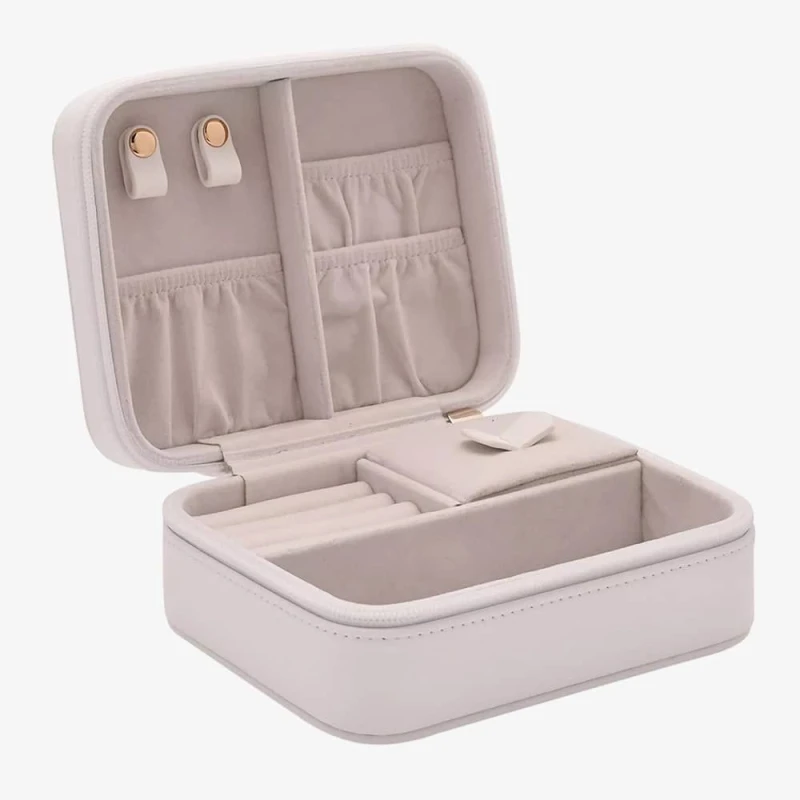 Image of T.H.Baker Sophia White Zipped Oblong Leather Jewellery Box SP3334 White female