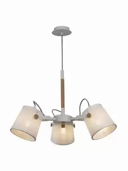 Image of Nordica Ceiling Pendant 3 Light 3x23W E27, White, Beech with White Shades