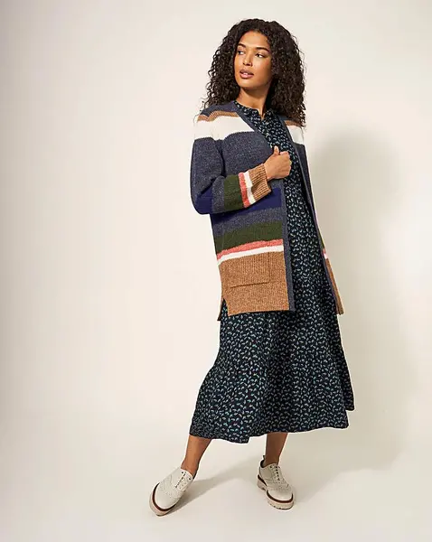 Image of JD Williams White Stuff Erica Long Line Cardigan Blue Multi-Coloured Female 8 TW47109